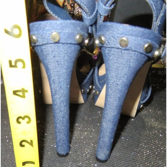 Shoedazzle Alana Chambray Blue Denim Studded Slingback Platform Heels size 8.5 t - Picture 4 of 12